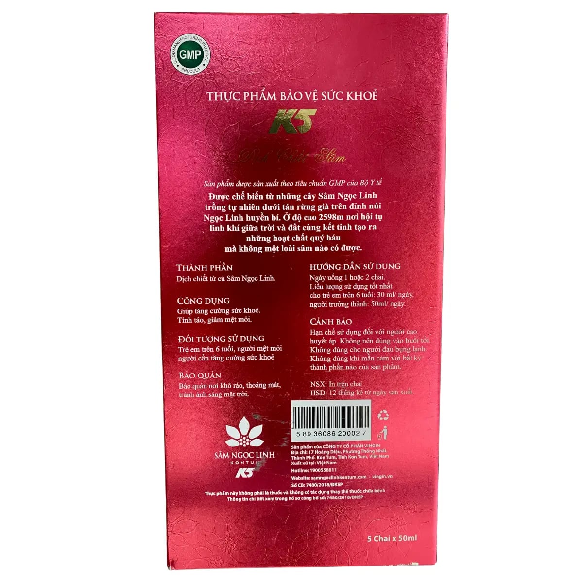 Hình Dịch chiết Sâm Ngọc Linh K5 – 50ml – 05 chai/hộp 3