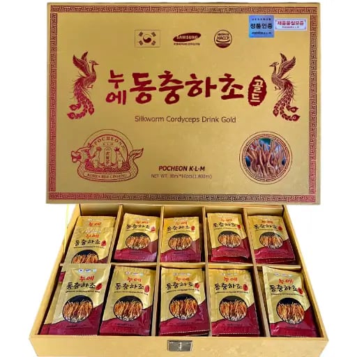 Hình Nước đông trùng hạ thảo hộp gỗ Pocheon 60 gói 10