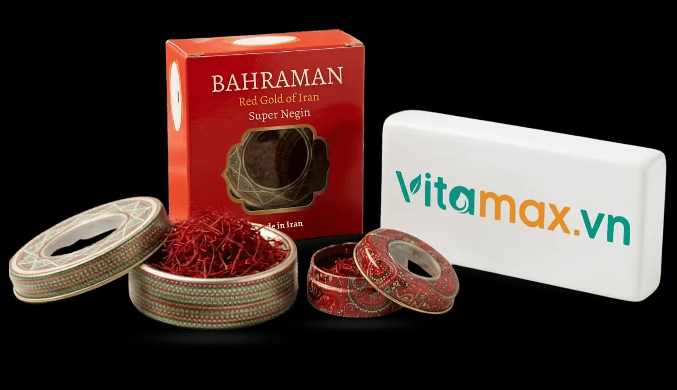Hình Nhụy hoa nghệ tây Iran Bahraman Saffron Super Negin hộp tròn 1gram 6