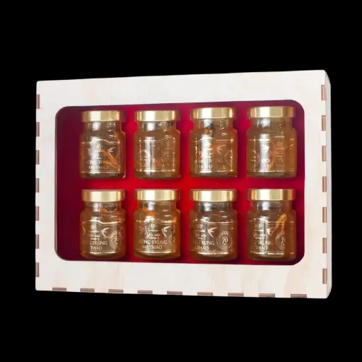 Yến sào chưng đông trùng hạ thảo Vnherbs hộp gỗ 8 lọ
