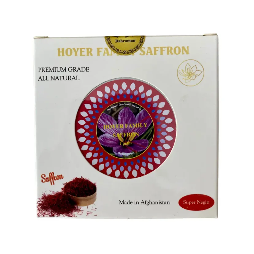 Hình Nhụy hoa nghệ tây Afghanistan Hoyer Family Saffron hộp tròn 1gram 1