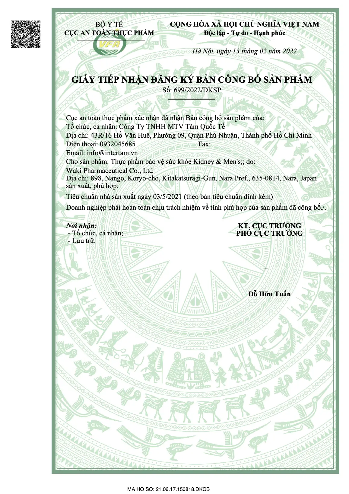 Giấy chứng nhận Kidney Mens